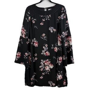 Isabel Maternity Black Floral Mini Dress Medium Flared Sleeve Dark Romantic